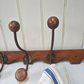 Vintage French wooden 3 hook rack with curved base