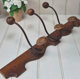 Vintage French wooden 3 hook rack with curved base