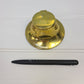 Vintage French brass retro inkwell with original glass insert Round inkstand with lid Rare find Office desk study storage Ideal gift