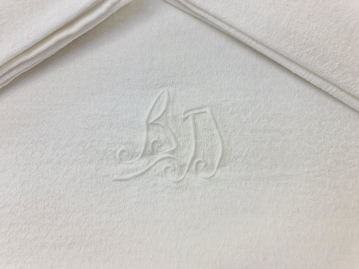 SET 12 BD or BJJ monogram napkins + tablecloth Rectangular French Dining Kitchen Trousseau White Cotton Wedding Party Ideal gift Immaculate