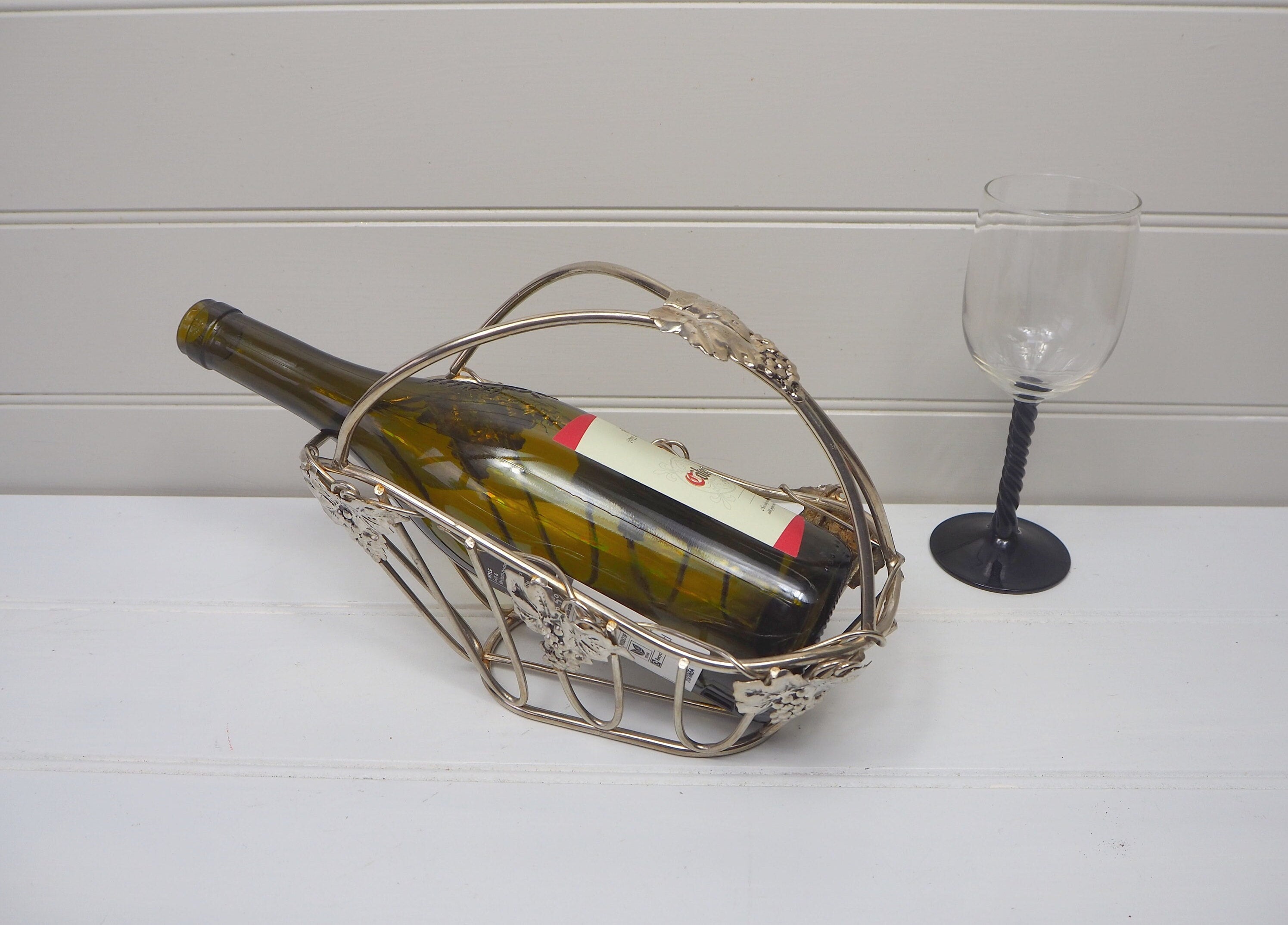 Vintage French metal wine bottle holder Grape design silver wine rack ...