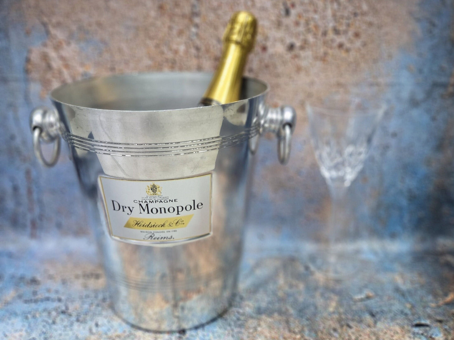 Vintage French Dry Monopole Heidseck champagne ice bucket Rare champagne or wine cooler Metal wine bucket Bar accessory Cafe Restaurant Prop