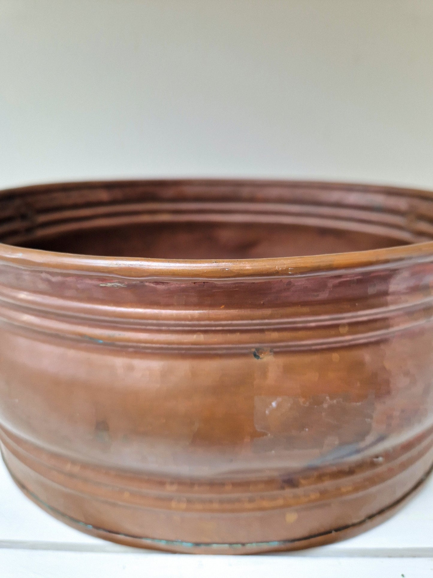 Vintage French copper and brass planter jardinière cache pot with handles Compact oval indoor gardening flower or plant holder Rustic Gift