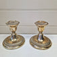 Pair compact William Adams silver plated decorative candlesticks Squat candle holders Mantle decor Table decor Tablescape accessories 1950s