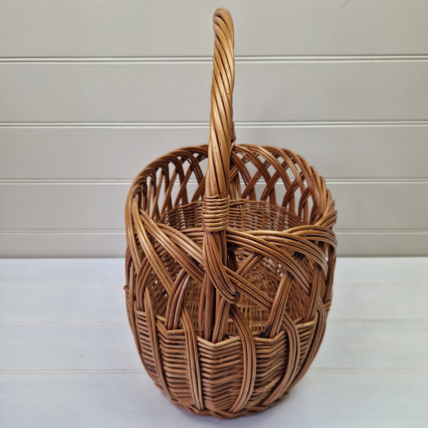 Vintage shopping basket French handmade market basket Wicker shopper