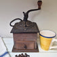 Antique French ornate metal and wood coffee grinder 1930s Moulin à Café Manual coffee bean mill Retro kitchenalia Substantial Gift